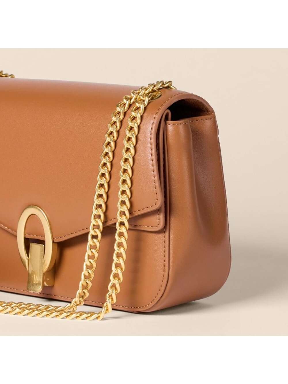 Women's Tan Faux Metal Hardware Leather Essentials Chain Adjustable Strap Bag - Picture 6 of 6
